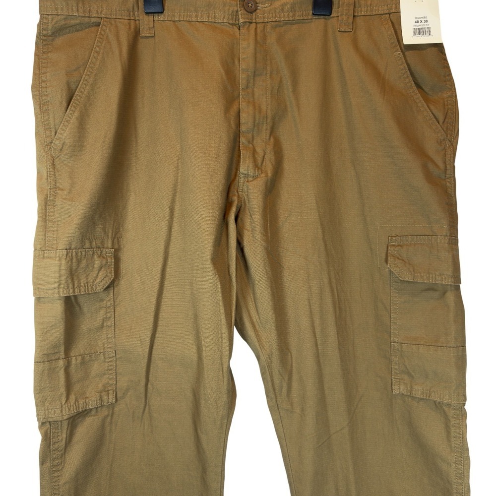 NEW Wrangler Twill Cargo Pants Loose Fit Brown MGW90BZ 100% Cotton 40x30 Work - Picture 6 of 10